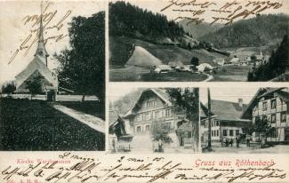 Postkarte «Gruss aus Röthenbach»; abgestempelt «BURGDORF, 3.V.05» und «GRANGES PRES MARNAND, 3.V.05»; gelaufen nach Granges-près-Marnand VD