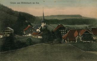 Postkarte «Gruss aus Röhtebach im Em.»; Schweizerische Postkarten-Industrie Luzern Charles Koch; abgestempelt «RÖTHENBACH (EMMENTHAL). 22.V.13»; gelaufen nach Cham ZG